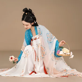 16 цветов, Оригинальное китайское Традиционное шелковое платье Hanfu с принтом, Аксессуары Для Женщин Pibo, Танцевальная одежда Династии Тан Дуньхуан, Шаль