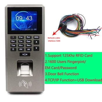 1600 Пользователей 125 кГц RFID Клавиатура Контроля доступа по Отпечаткам Пальцев Биометрическая Система Считывания Паролей USB TCP/IP Устройство Учета рабочего времени