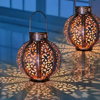 2 комплекта подвесных солнечных фонарей, Уличные украшения в виде фонарей Рамадан, Водонепроницаемый светильник 6 Люмен, коричневый