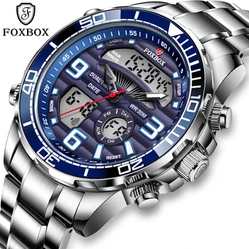 2023 LIGE Бренд Foxbox Цифровые мужские часы Топ Класса Люкс Спортивные кварцевые наручные часы для мужчин, Полностью стальные Военные водонепроницаемые часы + коробка