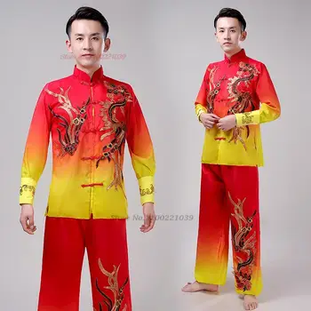 2023 китайский традиционный Танец Дракона, костюм Льва с барабаном, костюм для сценического представления, национальные топы с драконами Боевых искусств + комплект брюк