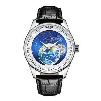 2023 Мужские механические часы KUERST Moon со светящимся выдалбливаемым модным поясом, мужские роскошные наручные часы 30 м, водонепроницаемые reloj hombre