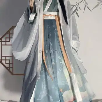 2023 новый китайский улучшенный стиль повседневной одежды hanfu династии вэйцзинь древняя одежда ретро свободного стиля с перекрещенным воротником и принтом hanfu g625