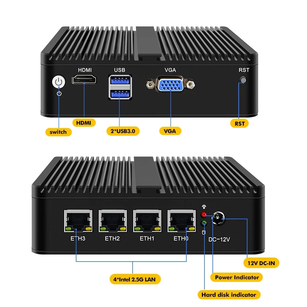 4 LAN 2,5G Безвентиляторный маршрутизатор pfSense Celeron J4125 Мини-ПК Intel i226 2500 M Виртуальная машина VPN Брандмауэр OPNsense Openwrt - 4