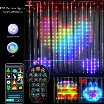 400 светодиодов Smart Curtain Lights Bluetooth App Светодиодная гирлянда RGB Fairy Lights Дисплей смены музыки 