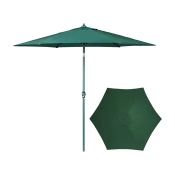 9-дюймовый открытый зонт для патио, кнопка наклона, рукоятка, 6 ребер, зеленый для наружного пляжа и сада