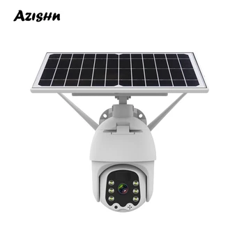 AZISHN 1080P Солнечная Панель PTZ IP-камера 4G Sim-карта/WiFi Солнечная Наружная PIR Сигнализация Человека 2MP Беспроводная IPC Камера Видеонаблюдения