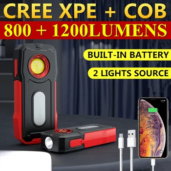 CREE XPE + COB, светодиодный мощный фонарик для охоты на открытом воздухе, встроенный аккумулятор, USB-зарядка, прожектор, освещение для кемпинга, рабочая лампа