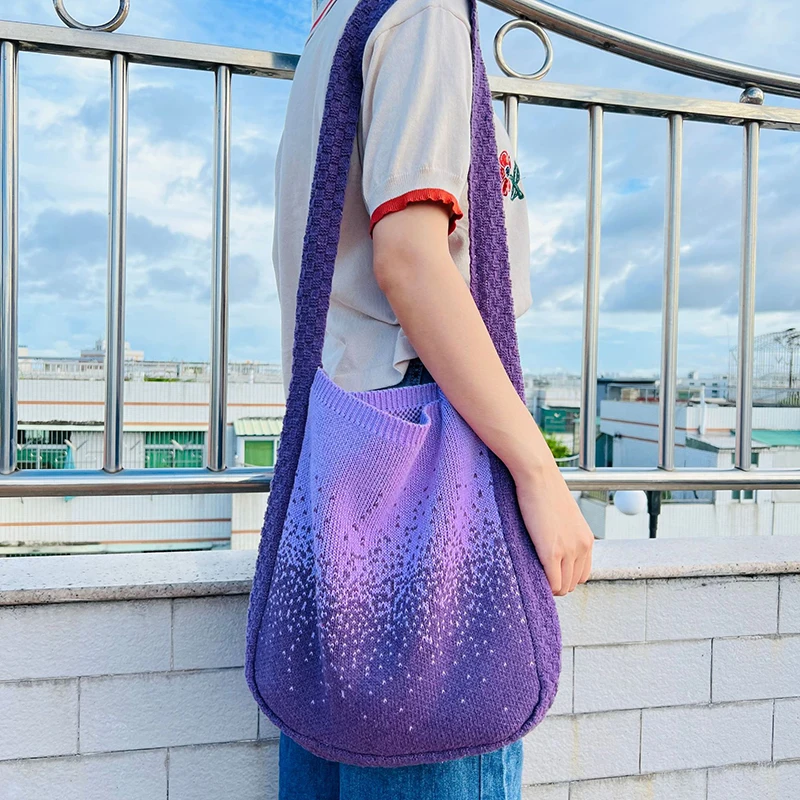 Ellovado 2023 Новая вязаная сумка в стиле ретро, сетчатая выдолбленная тканая сумка, женская сумка на плечо в нежном стиле, сумочка из искусственной шерсти - 3