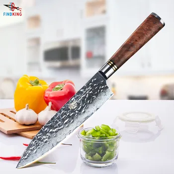 FINDKING 8-дюймовый дамасский нож шеф-повара с деревянной ручкой Sapele 67 слоев профессиональных японских кухонных ножей из дамасской стали