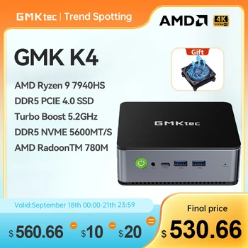 GMKtec K4 Мини ПК AMD Ryzen 9 7940HS DDR5 NVME 5600MT/S SSD Макс 5,2 ГГц Windows 11 Pro 16 ГБ 1 ТБ 32 Гб 1 ТБ WIFI6 Компьютер PC Игровой