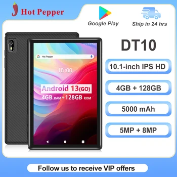 Hot Pepper Tablet DT10, 10,1-дюймовый 2.5D IPS HD, 4 ГБ ОЗУ + 128 ГБ ПЗУ, 5 МП + 8 Мп, аккумулятор 5000 мАч с WiFi планшетный ПК Android 13