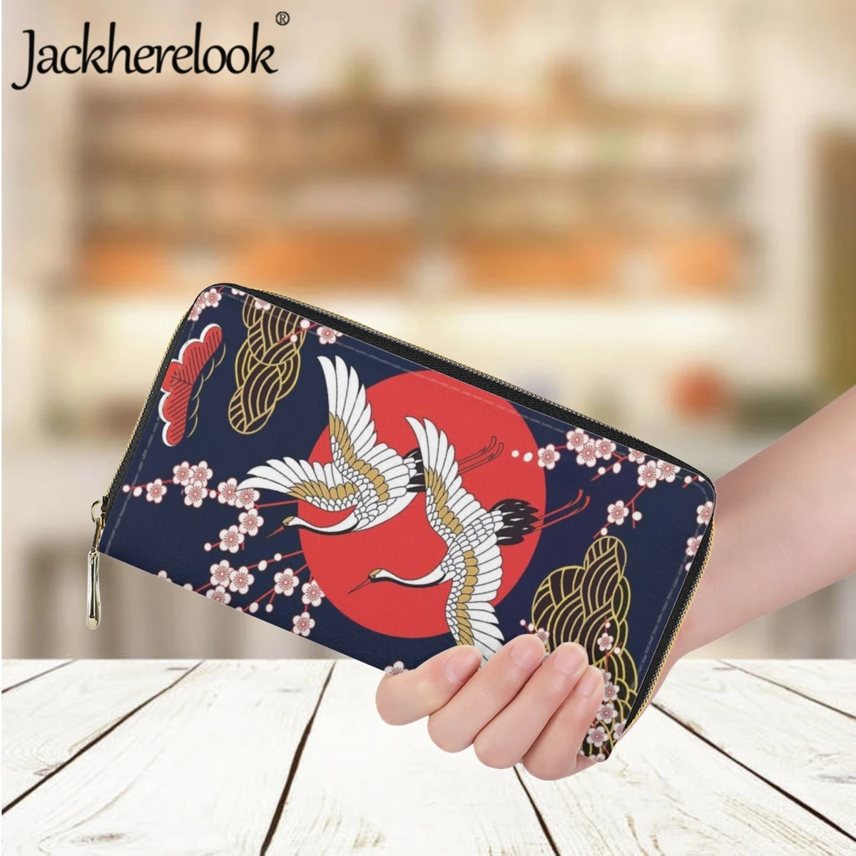 Jackherelook Японский стиль, кошелек с принтом Журавля и животных, женский модный Ретро-женский кожаный роскошный кошелек, держатель для банковских карт - 0