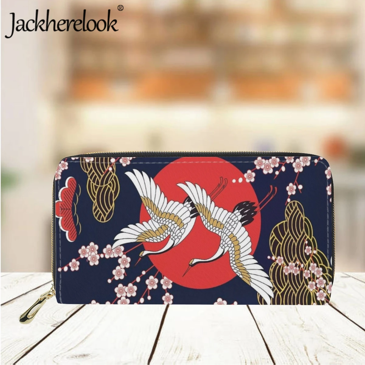 Jackherelook Японский стиль, кошелек с принтом Журавля и животных, женский модный Ретро-женский кожаный роскошный кошелек, держатель для банковских карт - 1