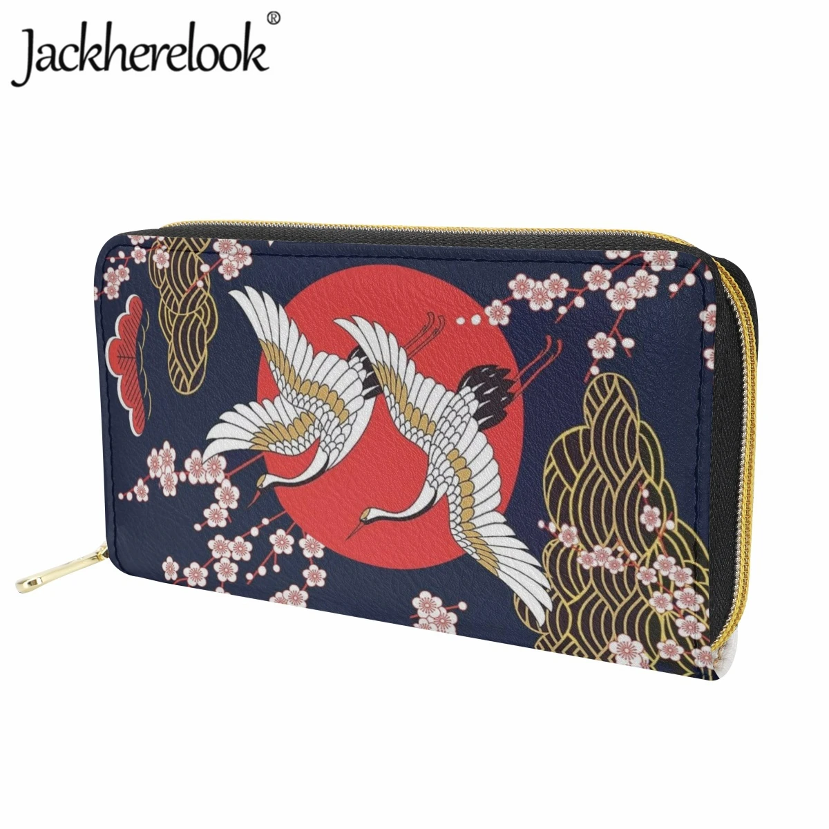 Jackherelook Японский стиль, кошелек с принтом Журавля и животных, женский модный Ретро-женский кожаный роскошный кошелек, держатель для банковских карт - 2