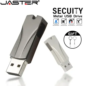 JASTER Вращающийся Металлический Бесплатный Пользовательский ЛОГОТИП USB 2.0 Флэш-Накопитель Водонепроницаемые Флешки 64GB U-Диск Подарки Брелок Memory Stick