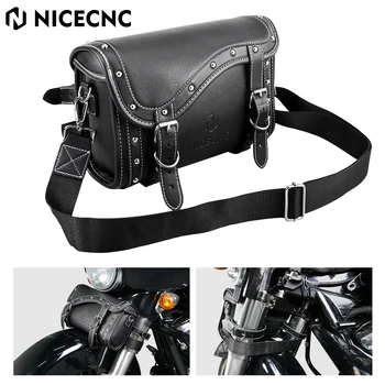 NICECNC Мотоциклетная сумка для передней вилки из искусственной кожи, водонепроницаемая винтажная седельная сумка, Универсальная Мото для Yamaha Honda CB650r KAWASAKI Z900