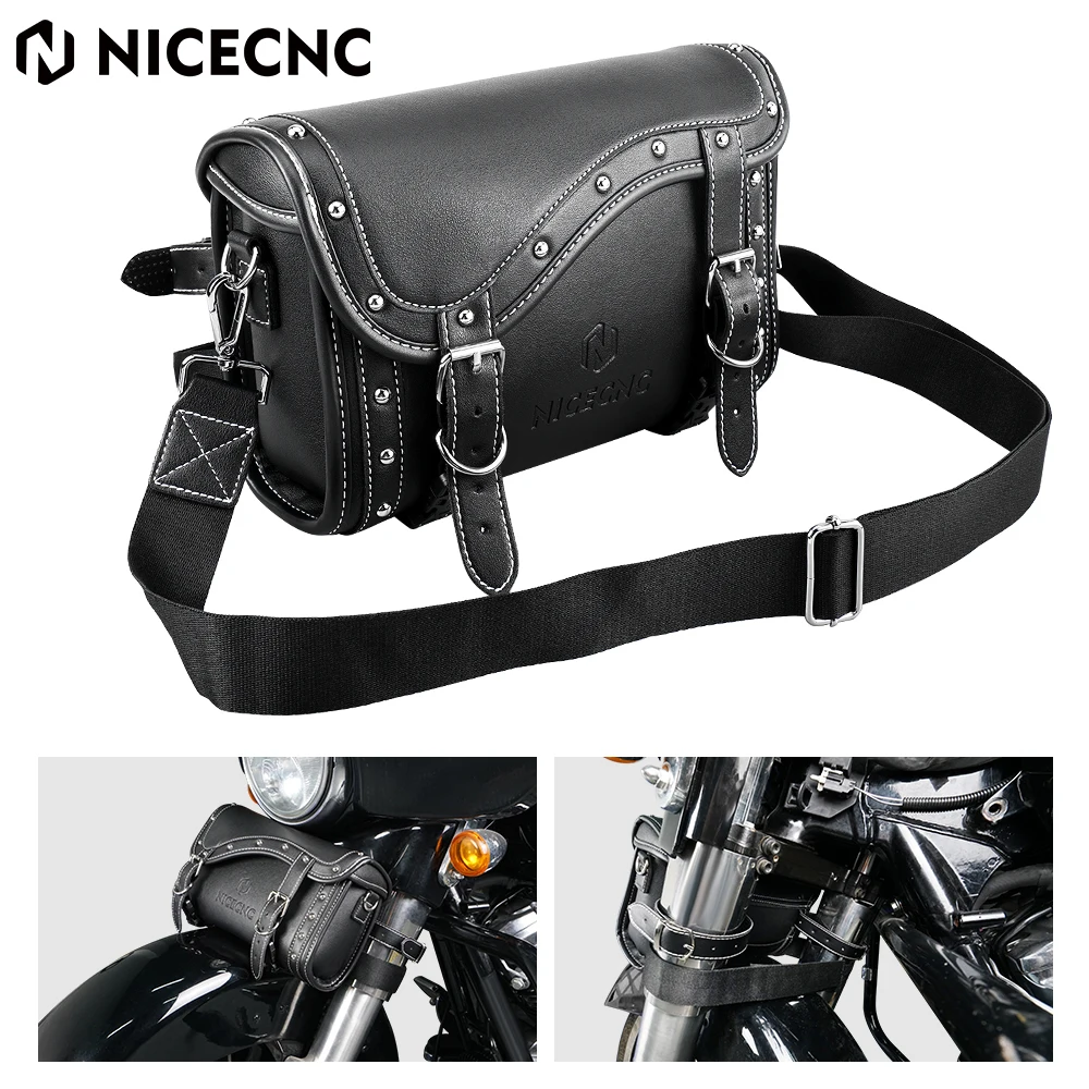 NICECNC Мотоциклетная сумка для передней вилки из искусственной кожи, водонепроницаемая винтажная седельная сумка, Универсальная Мото для Yamaha Honda CB650r KAWASAKI Z900 - 0