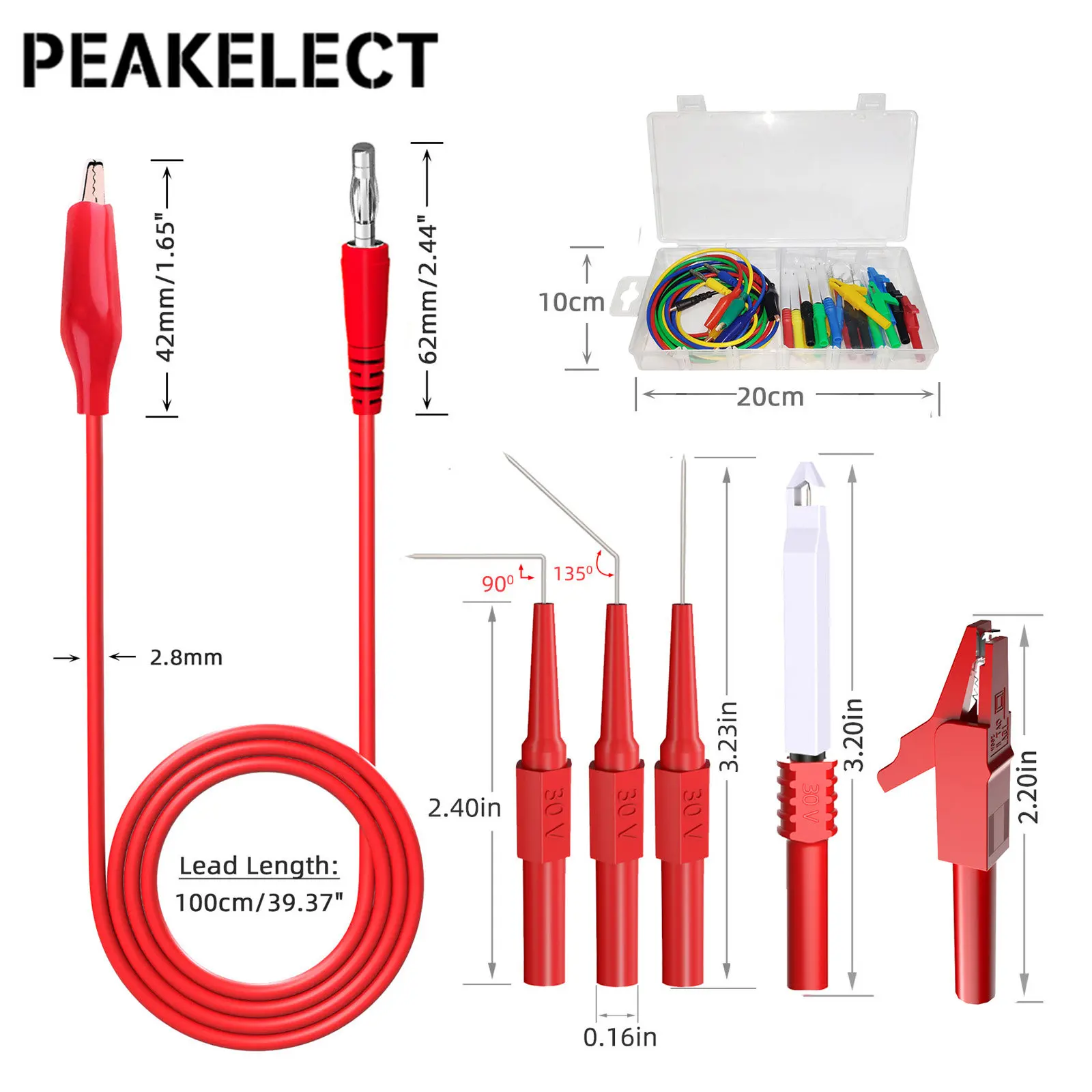 Peakelect P1920B 30 шт. Тестовые провода Комплект заднего зонда 4 мм Разъем типа 