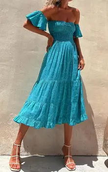 Spot 2023, Новинка, Хит продаж, Женское Повседневное весенне-летнее эластичное платье с принтом в одну линию, с широким распашным вырезом