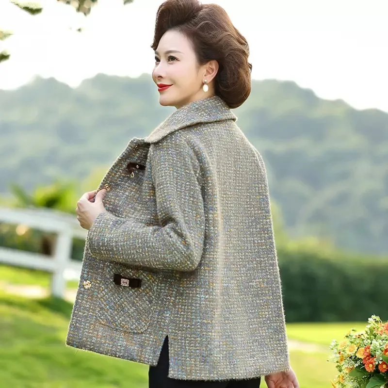 UHYTGF Новое весенне-осеннее шерстяное пальто для женщин среднего возраста, Повседневная короткая куртка для пожилых Людей, Корейская Свободная женская верхняя одежда 2229 - 1