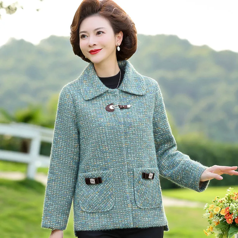UHYTGF Новое весенне-осеннее шерстяное пальто для женщин среднего возраста, Повседневная короткая куртка для пожилых Людей, Корейская Свободная женская верхняя одежда 2229 - 3