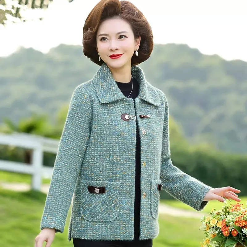 UHYTGF Новое весенне-осеннее шерстяное пальто для женщин среднего возраста, Повседневная короткая куртка для пожилых Людей, Корейская Свободная женская верхняя одежда 2229 - 4