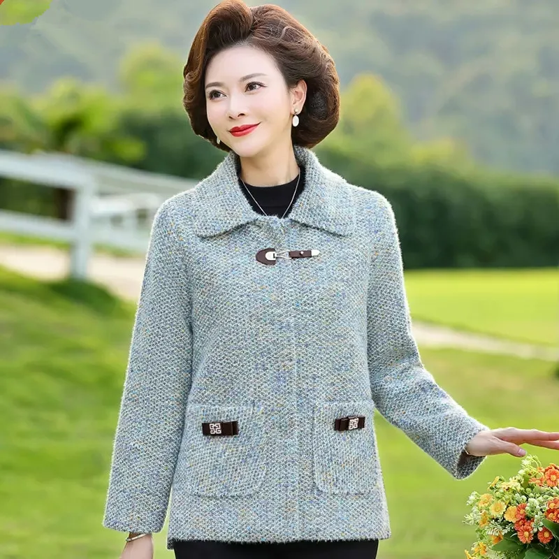 UHYTGF Новое весенне-осеннее шерстяное пальто для женщин среднего возраста, Повседневная короткая куртка для пожилых Людей, Корейская Свободная женская верхняя одежда 2229 - 5