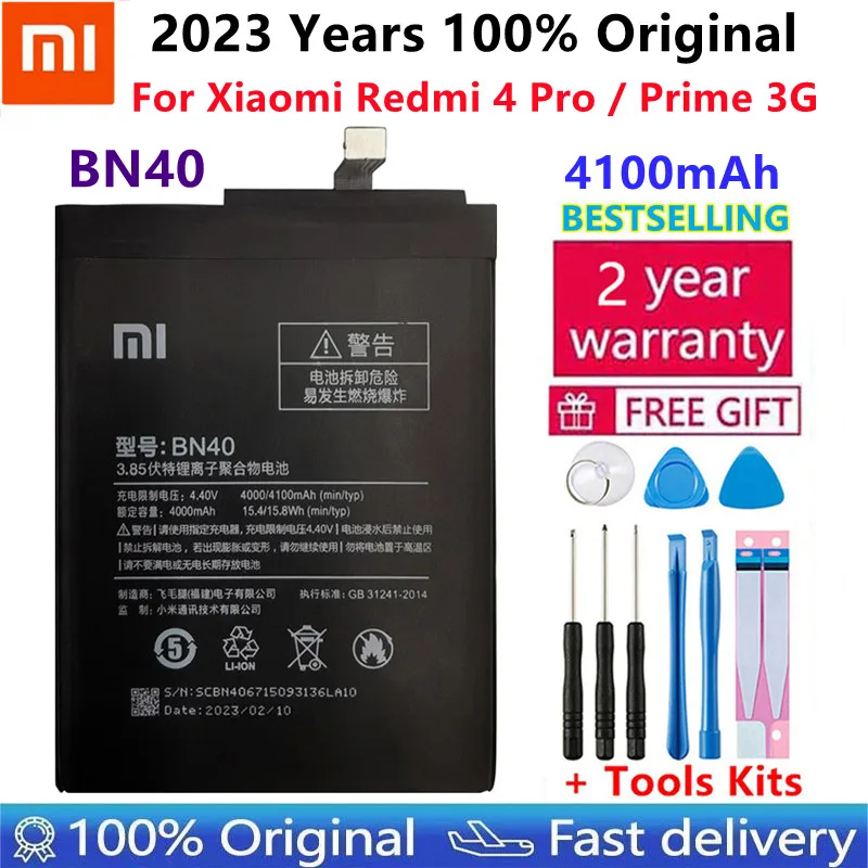 Xiao Mi Оригинальный Сменный аккумулятор для телефона BN40 для Xiaomi Redmi 4 Pro Prime 3G Hongmi 4 Pro 4100 мАч с бесплатными инструментами - 0