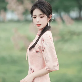 Yourqipao Летнее Длинное Розовое Улучшенное платье Чонсам в стиле ретро с элегантным принтом, Современное вечернее платье Qipao в китайском стиле для женщин