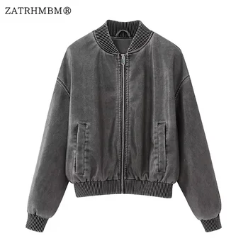 ZATRHMBM/ Женская Весенняя модная короткая куртка из искусственной кожи 2023, Винтажная Женская верхняя одежда на молнии с длинными рукавами, Шикарные топы
