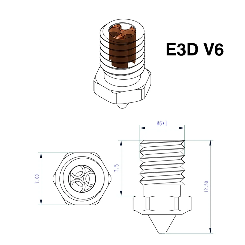 Аксессуары для 3D-принтера E3D V6 Сопло из закаленной стали CHT Clone Сопло с высоким расходом Износостойкое Высокотемпературное сопло - 1