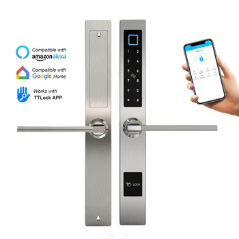 Блокировка паролем RFID-карты, биологический дверной замок с отпечатками пальцев, водонепроницаемый электронный умный дверной замок, алюминиевая стеклянная дверь