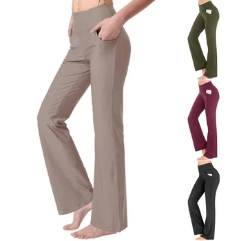 Весенне-осенние Элегантные Женские Широкие Брюки с высокой талией, Офисные женские однотонные Длинные брюки для карьеры, Штаны для йоги с карманом