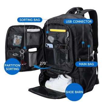 Водонепроницаемый мужской рюкзак для ноутбука 17 дюймов, зарядка через USB, Многофункциональная сумка для хранения обуви, спортивная сумка для путешествий на открытом воздухе