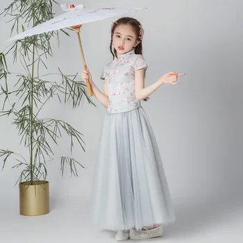 Детское весеннее платье-чонсам для девочек Hanfu, костюм супер феи, детское весеннее платье с коротким рукавом