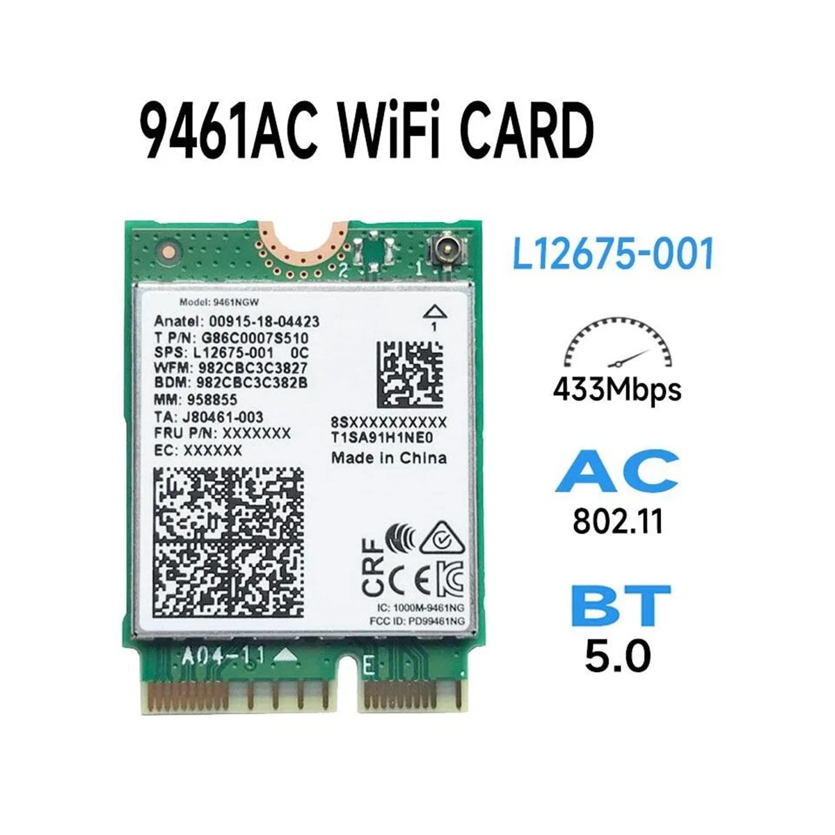 Для Intel 9461NGW WiFi Карта + Перегородка + Комплект Антенны AC 9461 2,4 G/5G 802.11AC M2 Ключ E CNVI Bluetooth 5,0 Беспроводной Адаптер - 3