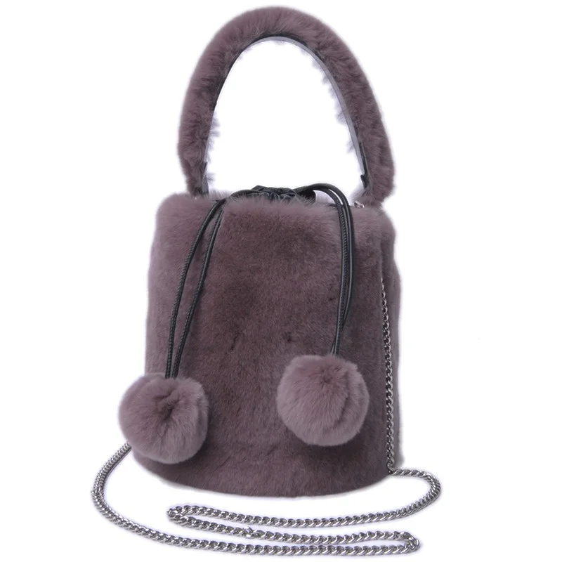 Женская роскошная плюшевая сумка-мешок из высококачественного натурального меха кролика Рекс, меховая сумка на плечо, украшение на цепочке, Может Быть Мех через плечо - 0
