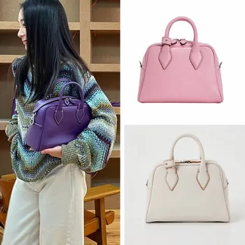 Женская сумка из корейской кожи 2023, Новая маленькая круглая сумка из кожи растительного дубления Senior Sense Everything, Простые сумки через плечо для поездок на работу