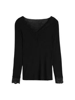 Женские топы с длинными рукавами, кружевная рубашка в стиле пэчворк с V-образным вырезом, повседневный пуловер для осеннего клуба, уличная одежда, эстетичная одежда