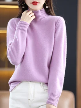 Женский осенне-зимний новый теплый кашемировый свитер из 100% мериносовой шерсти с высоким воротом, модный высококачественный топ с длинными рукавами.