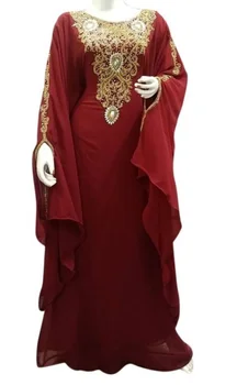 Женское длинное платье Бордового цвета, халат из Жоржета Фараша, Марокканское платье, Индийское сари, Индийская одежда, Национальный костюм Пакистана