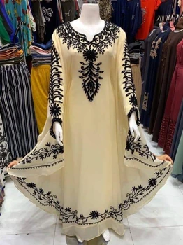 Женское Длинное платье Дубай, Бежевый Марокканский кафтан, платье из Жоржета, Джилбаб, Арабская Одежда