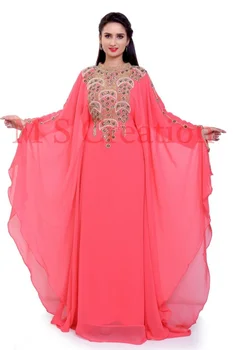 Женское платье с длинными рукавами, Изысканная Длинная Юбка, Марокканское Персиковое платье из Жоржета, Халат Фараша, Дубай, Индийская одежда
