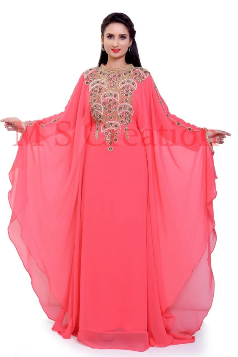 Женское платье с длинными рукавами, Изысканная Длинная Юбка, Марокканское Персиковое платье из Жоржета, Халат Фараша, Дубай, Индийская одежда - 0