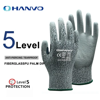 Защитные Рабочие перчатки Hanvo 13 калибра HPPE + Стекловолокно из полиуретановой смолы с покрытием ладони