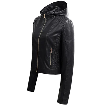 Зимние Куртки с капюшоном из искусственной кожи для женщин 2021, Бархатные теплые Кожаные пальто, Женская модная ветровка, короткая верхняя одежда на колесиках