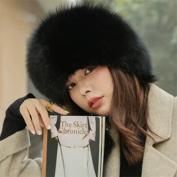 Зимняя Роскошная теплая женская меховая шапка из лисьего меха, высококачественная шапка-купол, Корейская версия, Милая меховая шапка из лисьего меха, украшенная шариками