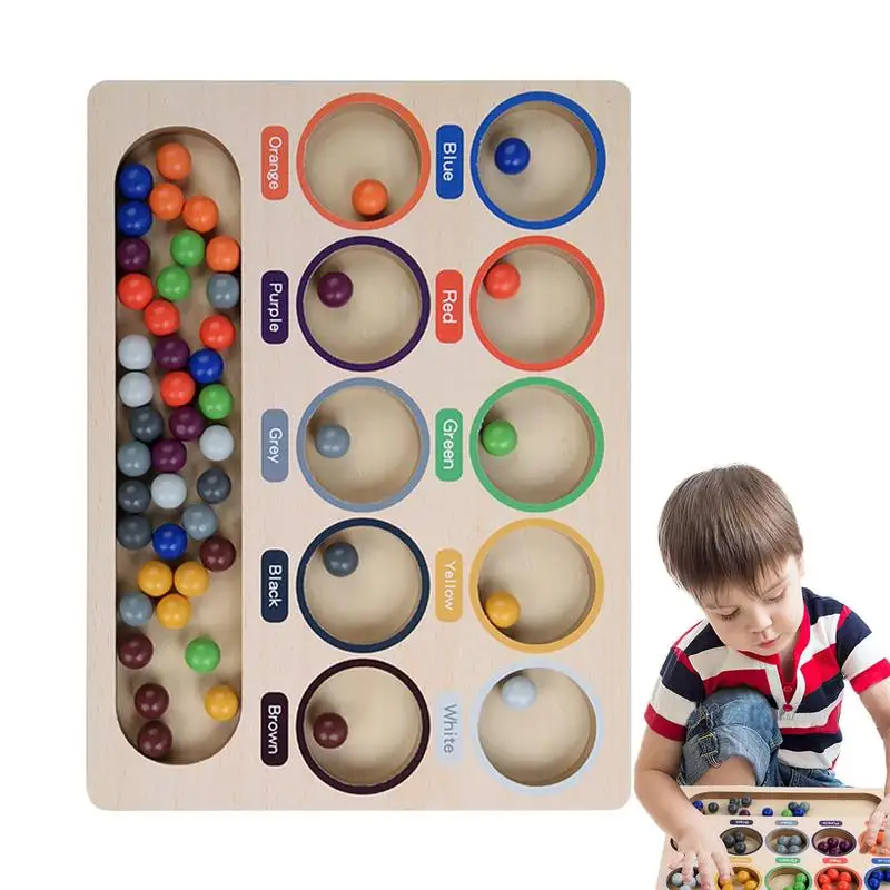 Игра с шариками-клипсами, Игрушки для сортировки, Деревянная настольная игра, Сортировка цветов, Радужная настольная игра с шариками, Монтессори, комбинационная игра, игрушка с шариками-клипсами - 0