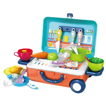 Игровой набор для еды, Игровой кухонный набор для детей С кухонными аксессуарами, набор игрушек для удобной переноски и хранения, коробка для хранения для